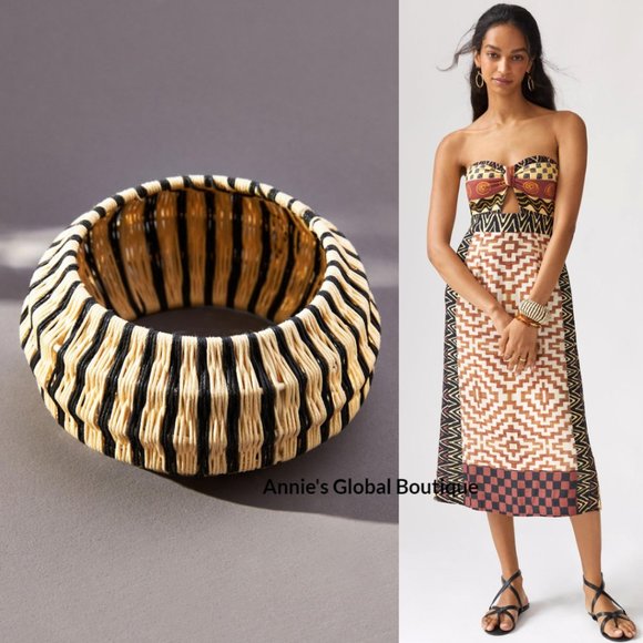 NWT ANTHROPOLOGIE Rosamund Woven Rattan Bangle Bracelet - Picture 15 of 16